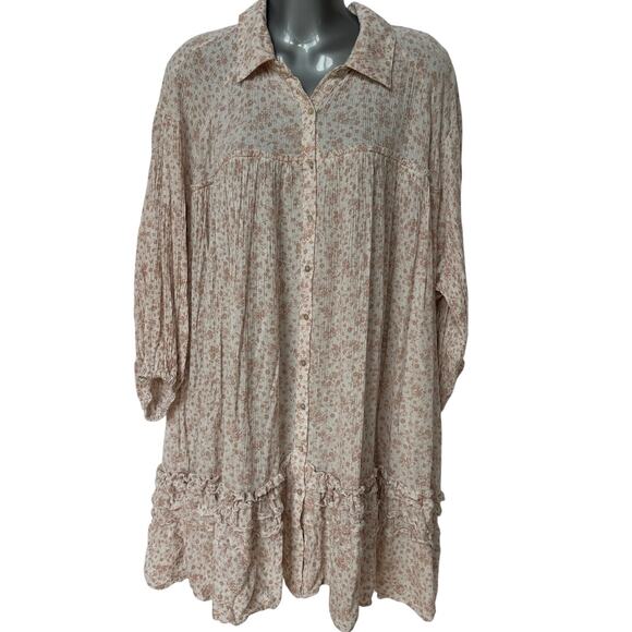 Olivaceous Tunic Floral White Mauve Pink Button Up Ruffles Women's Size Large - Picture 11 of 11